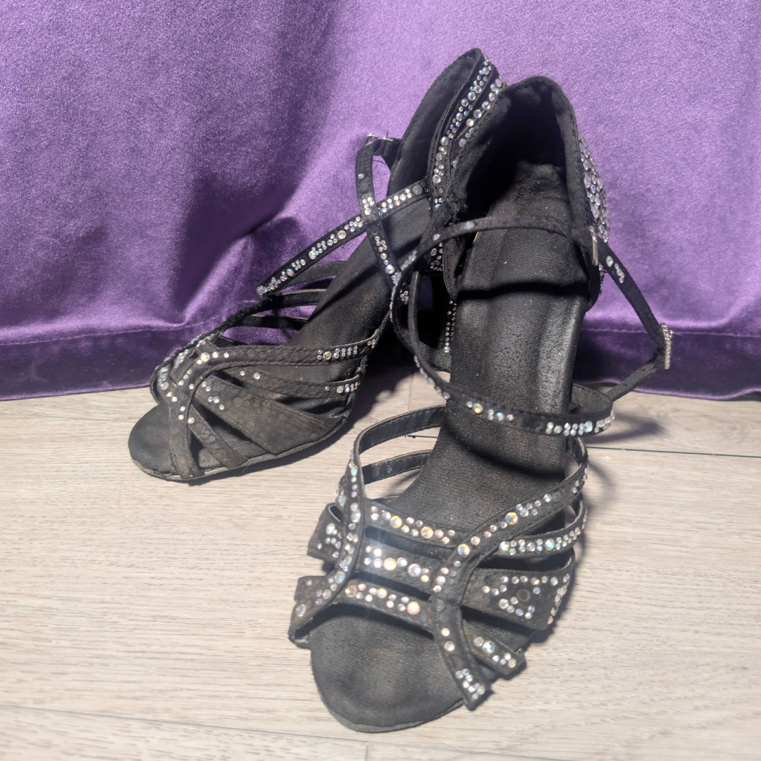 Well-Worn Black Rhinestoned Ballroom Dance Shoes - fragrant! - Image 1