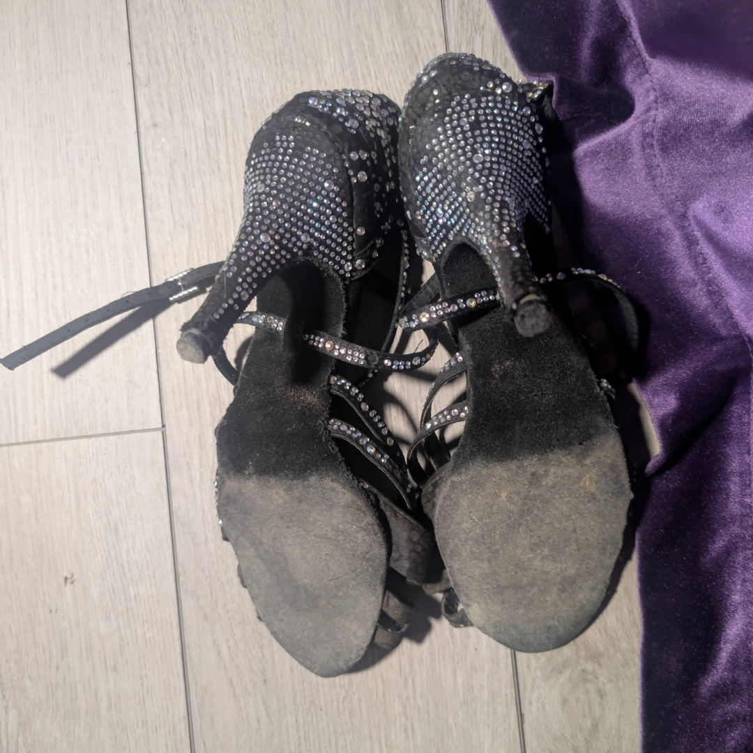 Well-Worn Black Rhinestoned Ballroom Dance Shoes - fragrant! - Image 2