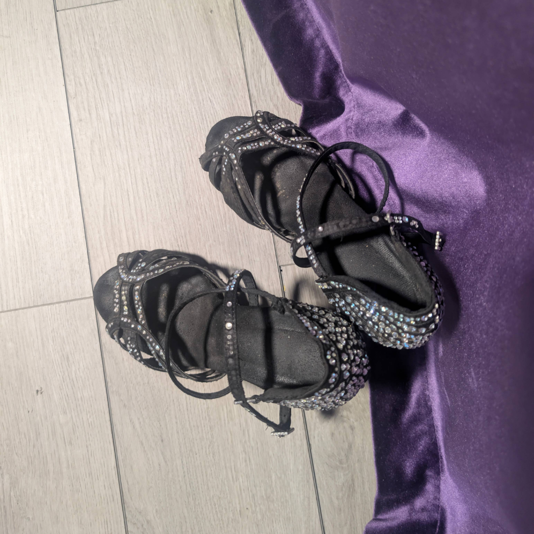 Well-Worn Black Rhinestoned Ballroom Dance Shoes - fragrant! - Image 3