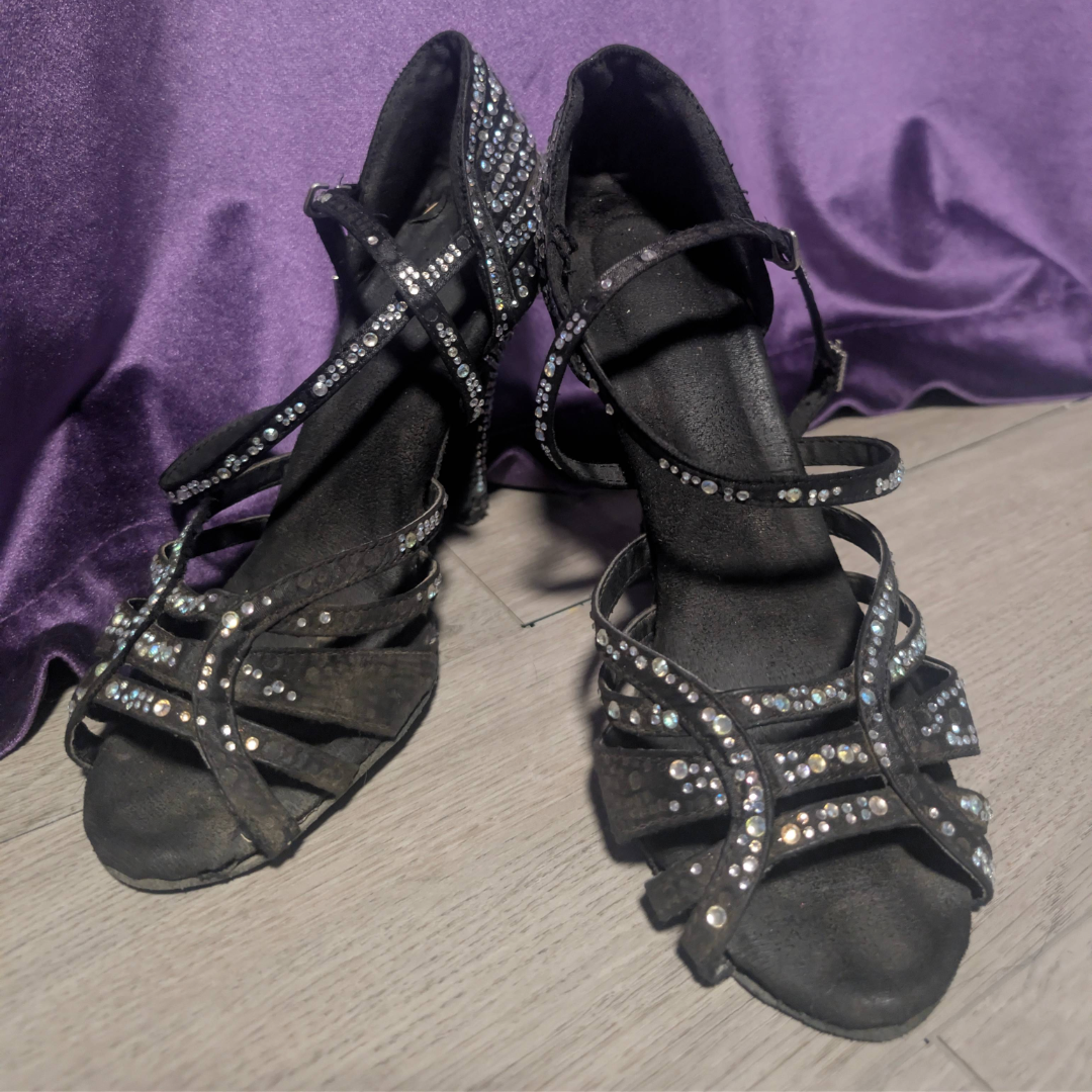 Well-Worn Black Rhinestoned Ballroom Dance Shoes - fragrant! - Image 4