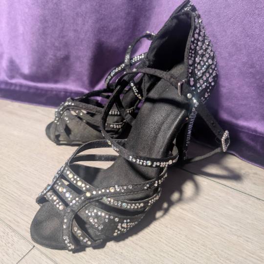 Well-Worn Black Rhinestoned Ballroom Dance Shoes - fragrant! - Image 5