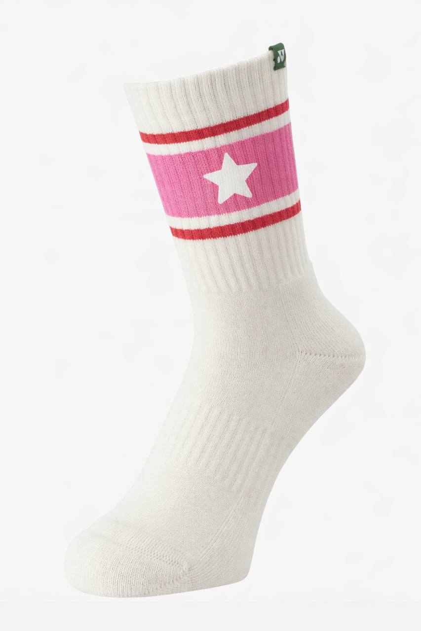 Vintage Pink Star Athletic Sock - Retro Crew Style - Image 1