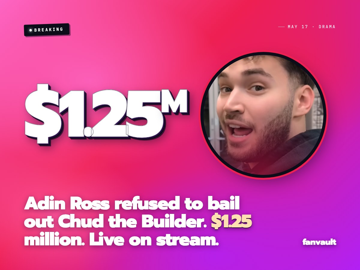 Adin Ross refused to bail out Chud the Builder. $1.25 million. Live on stream.