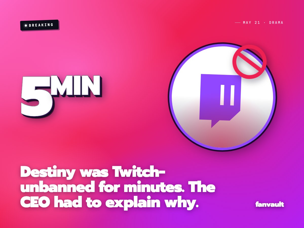 Destiny was Twitch-unbanned for minutes. The CEO had to explain why.