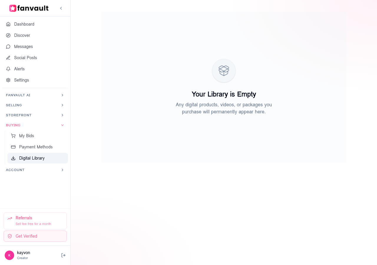 Fan's Digital Library page showing permanent access to purchased digital products